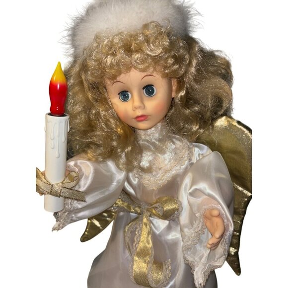 Vintage Illuminated Animated Angel 23 inch Doll Candle Golden Wings Holiday Chis - Picture 3 of 8